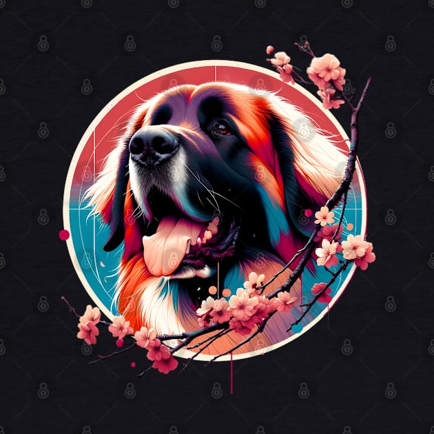 Leonberger Enjoys Spring Amid Cherry Blossoms and Flowers by ArtRUs